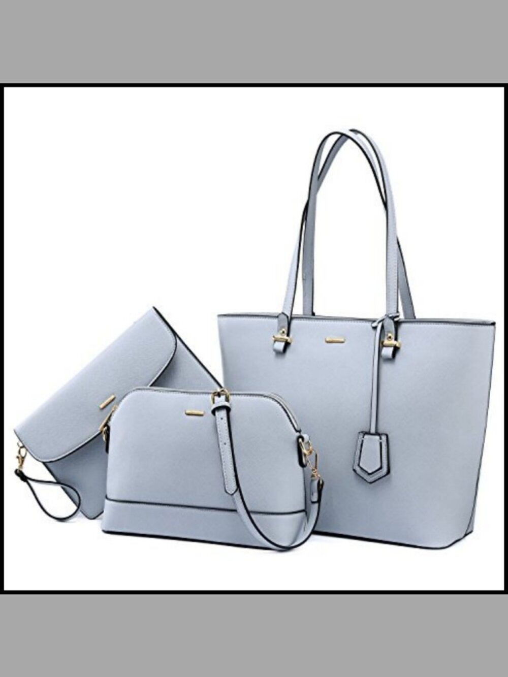 3 Piece Satchel Tote Shoulder Bag Wallet Set Synthetic Leather Women's